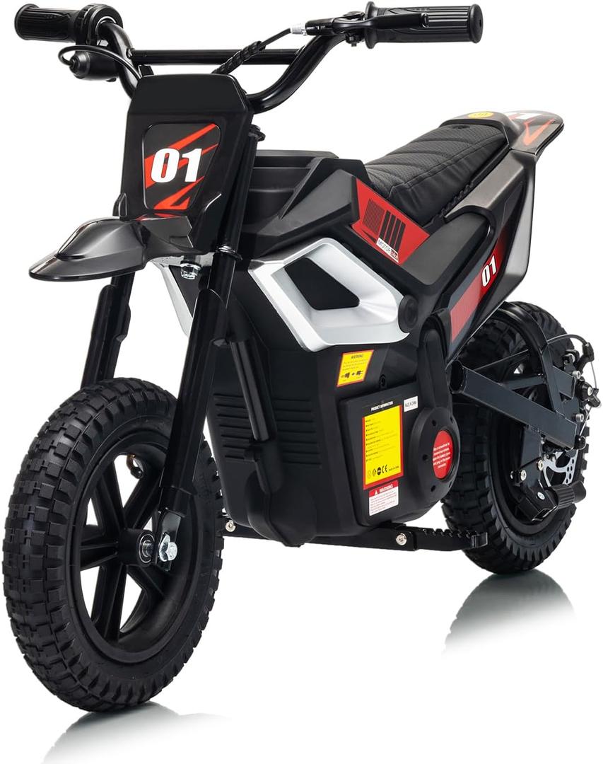 Electric Dirt Bike for Kids 10-12 Years, 350W Motor 14MPH Off-Road Motorcycle, 12" Fat Tire & Suspension, 24V Rechargeable Battery, 130lbs Load, Ideal Teen Boys Gift (Black)