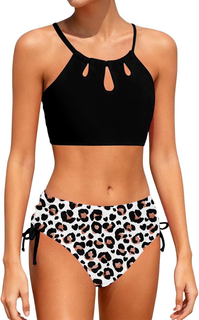 Girls Swimsuit 2 Piece Bathing Suit Tankini Adjustable Straps Cut Out Swimwear Size 9-16Y (9-10 Years)