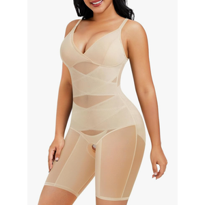 REYEOGO Bodysuit Shapewear for Women Tummy Control Butt Lifter Full Body Shaper Thigh Slimmer Faja V-Neck Jumpsuit Body Suit, Size M