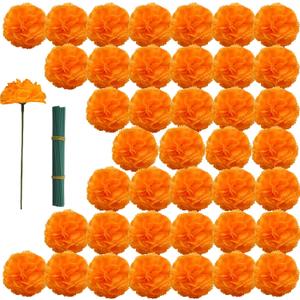 Artificial Marigolds Flowers, 100Pcs Marigold Fake Flowers, Silk Orange Flowers for Day of The Dead, Diwali, Dia De Los Muertos Decoration, Ofrenda Decoration (Orange, 100Pcs)