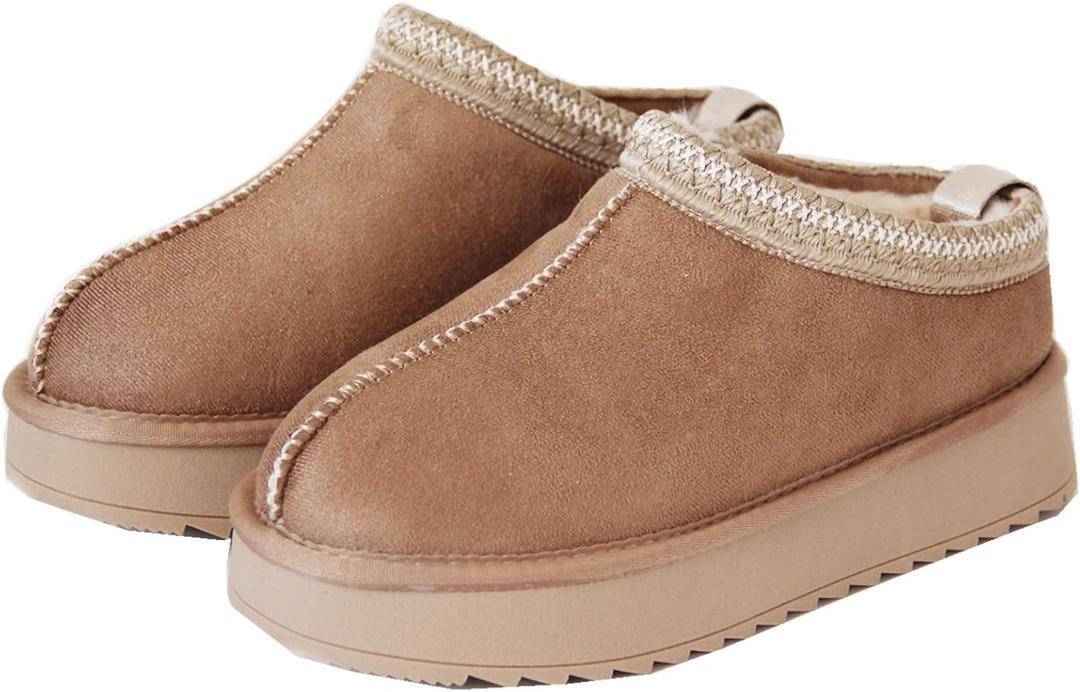 Gegefur Women's Snow Boots Platform Boot Fur Lined Slip On Short Boots (38, Lt Brown)