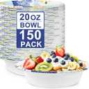 150 Packs Paper Bowls, 20 oz Disposable Bowls, Heavy Duty Paper Bowl for Hot Soup and Salad, Bulk Bowls for Party and Picnics