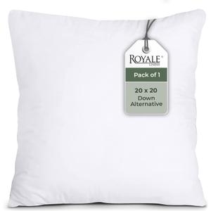 ROYALE LINENS 20 x 20 Pillow Insert - Down Alternative Throw Pillow Insert - Square Pillow Pack of 1 White - Bed & Couch Pillow - Inner Cushion for Bed, Cushion for Living Room - Shams Stuffer