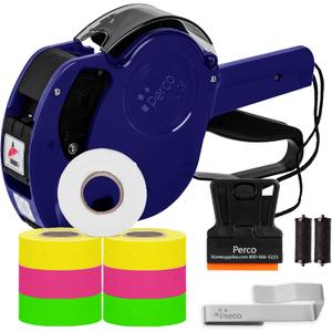 Perco Lite 1 Line Price Gun Kit - Includes 2 Rolls Each of Yellow, Fluorescent Green & Fluorescent Pink Labels, 1 Roll of White Labels (Preloaded), 1 Scraper, 2 Ink Rollers (1 Preloaded) & 1 Gun Clip