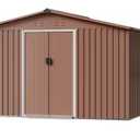 Garvee Professional Install 10 ft W x 12 ft D Metal Storage Shed in Brown with Lockable Sliding Door 120 Sq Ft