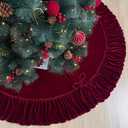 60-Inch Ruffled Velvet Christmas Tree Skirt with Foam Padding, Nylon Backing and Lace-Up Tie Closure, Burgundy