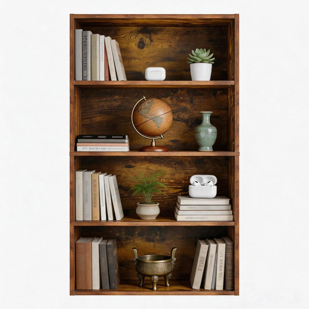 HealSmart 4 Tier Bookcase, Industrial 5 Book Shelf, 9.2" D x 23.8" W x 42" H Tall Open Cube Storage Organizer for Home Office, Living Room, Bedroom and Dinning Room, Brown