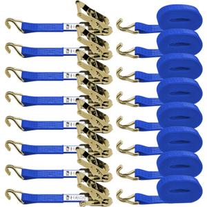1.5 inch Ratchet Straps Heavy Duty 8 Pack 1-1/2 in x 12ft Cargo Load Tie Down Strap Double J Hook Blue 2200lbs Working Load for Trucks