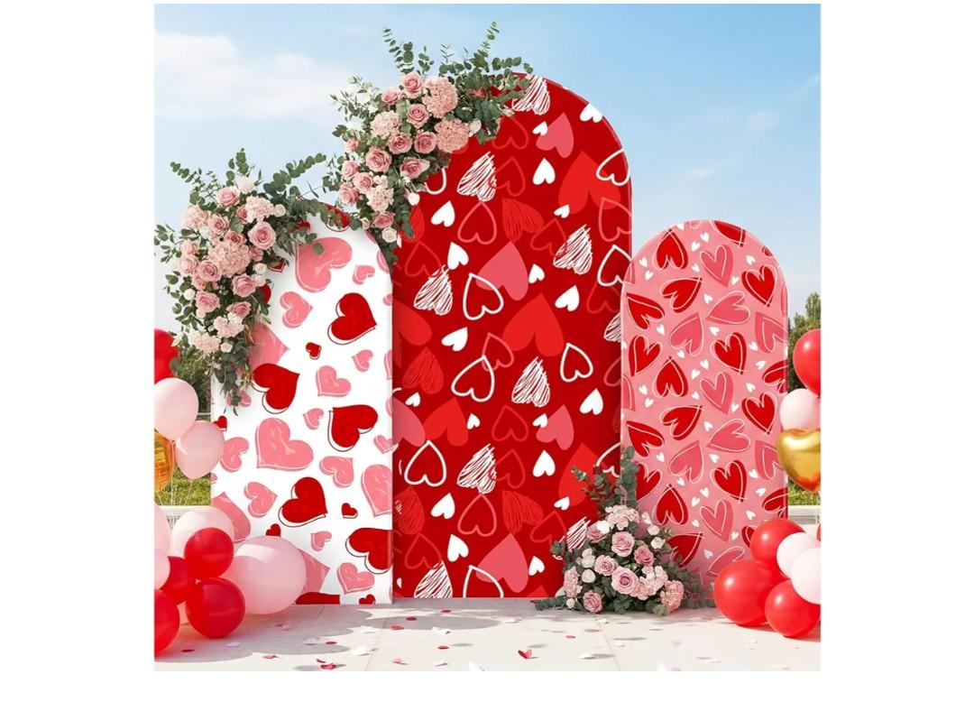 Valentine's Day Arch Backdrop Cover Set of 3-4Ft 5Ft 6Ft Red Pink Heart Spandex Arch Stand Covers Photo Booth Round Top for Valentine Wedding Anniversary Birthday Party Decor(Pink