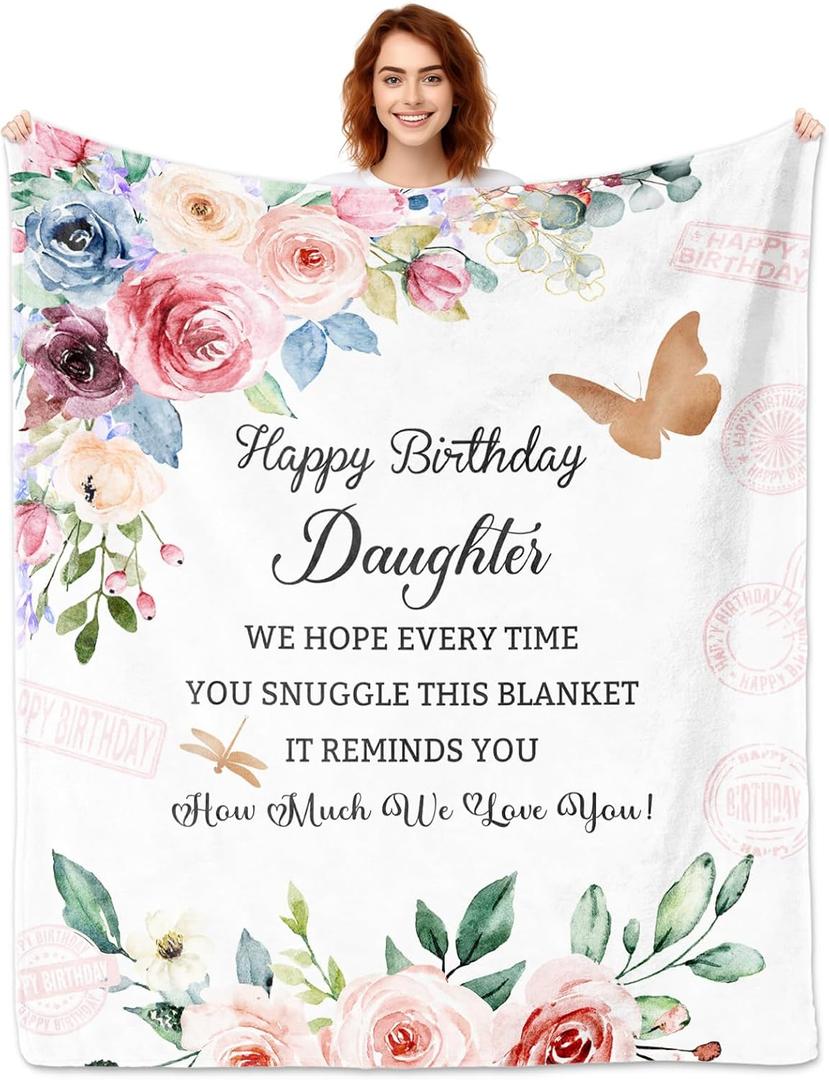 Birthday Gifts for Daughter, Daughter Birthday Gifts Blanket 60"x50", Happy Birthday Gift for Daughters Adult, Birthday Gift for Daughters from Mom Dad, to My Daughter's Birthday Blanket