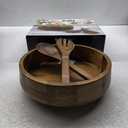 Sully Home 12" Acacia Wood Salad Bowl with Serving Spoons, 3 Pieces