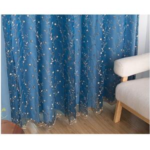 Luxurious Sheer Curtains Transparent Curtain Home Decoration Gauze Rod Pocket Top Rural Floral Embroidery for Living Room Bedroom Kitchen Balcony(1 Panel, W 50 x L 95 inch, Blue) (52W x 95L Inch 1 Panel)