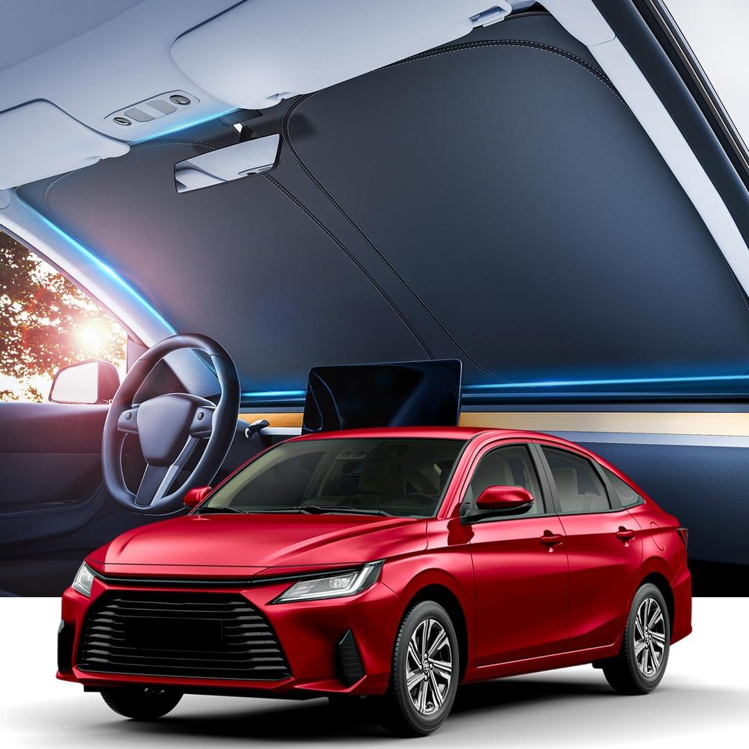 REEVAA 2025 Upgraded Car Windshield Sun Shade [99% Sun Protection for Ultimate Interior Protection] Keep Cool, Foldable Sunshade Car Accessories with Storage Bag | Small (59" x 29") (S - Compact Sedan/SUV)