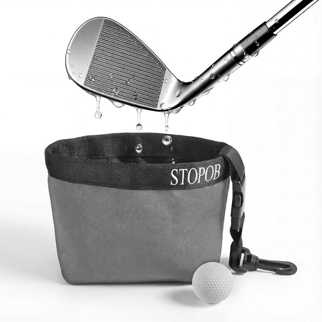 Golf Club and Golf Ball Cleaning Bag, Waterproof Clean Face Technology Liner, Detachable Clip, Machine Washable, Cleans Club Grooves, Dry Exterior