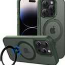 CACOE Magnetic Case for iPhone 14 Pro 6.1 inch with 360 Rotatable Ring Stand, Compatible with MagSafe Car Phone Mount, Cases Cover Phone Holder for Desk Meeting/VideosDark Green