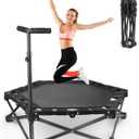 Foldable Mini Trampoline  One-Step Fold & Open, 42" Rebounder Trampoline for Adults & Kids, 450lbs Max Load, Adjustable T-Bar, Indoor & Outdoor Workout
