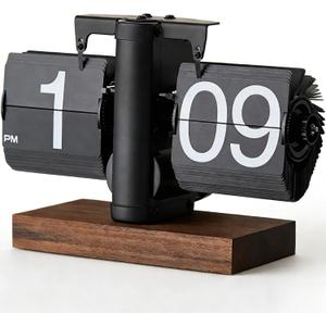 Flip Desk Clock - Retro Digital Flip Table Clock - Mid Century Modern Decor Auto Battery Powered Gear Operated for Room, Home, Office (A Style)