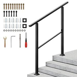 Handrails for Outdoor Steps Fits 3-4 Steps, Black Outdoor Wrought Iron Stair Railing for Ramps Porches, Adjustable Transitional Range from 0° to 60° Staircase Handrails with Complete Installation Kit Handrails for Outdoor Steps Fits 3-4 Steps, Black Outdoor Wrought Iron Stair Railing for Ramps Porches, Adjustable Transitional Range from 0° to 60° Staircase Handrails with Complete Installation Kit