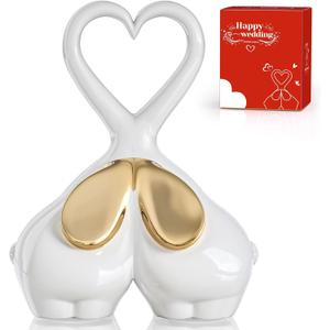 XMGZQ White Gold Elephant Gifts for Women, Small Ceramic Elephant Figurines with Trunk Up, Wedding for Couples Statue, Knick Knacks for Shelves, Show Pieces for Home Decor Living Room