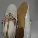 Coutgo Girls Dress Shoes Mary Jane Shoes Low Chunky Heel Flower Girl Wedding Party Flats for Big Kids, White, Size 4