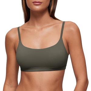 Womens Y-Back Sports Bra, Weightless Padded Yoga Bra, Spaghetti Strap Low Impact Gym Top for Workout & Daily Wear, Olive Green Medium
