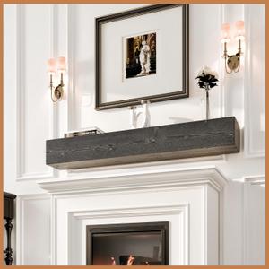 Avana Handcrafted Natural Wood Fireplace Mantel - 48 Inch Mantel Shelf - Farmhouse, Floating - Grey