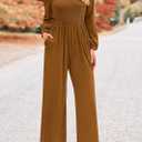KIRUNDO Jumpsuits for Women Dressy Casual One Piece Long Sleeve Wide Leg Long Pant Rompers With Pockets 2025 Fall Outfits (S)