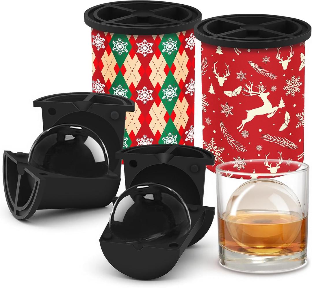 Christmas Clear Ice Cube Maker, 2.5" Stainless Steel Crystal Clear Ice Ball Maker, Ice Molds for Whiskey/Old Fashioned Cocktail/Bourbon, Whiskey Bourbon Gifts for Men, Dad, Husband (Bundle B(2 Pack)