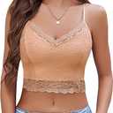 Avidlove Lace Bralette for Women Spaghetti Strap Tank Top V Neck Slim Basic Camisoles, Small, Beige 