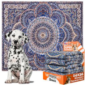 The Proper Pet Super Absorbent Washable Pee Pads for Dogs 24x36 - 2Pack Reusable Puppy Potty Training Mats - Cloth Whelping Blankets - Waterproof, Urine Leak-Proof & Non-Slip for Playpen Floor Carpet
