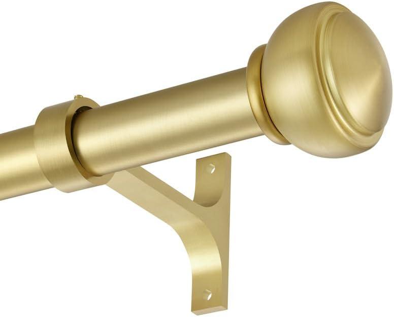 Brass Curtain Rods for Windows 72 to 144 Inch, Heavy Duty 1 Inch Diameter Single Curtain Rods, Telescoping Drapery Rods with End Cap Finials, Wall Mount and Ceiling Mount Curtain Rods (72-144", Brass)