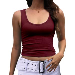 Dwnval Womens Sexy Summer Sleeveless Scoop Neck Tank Tops Slim Fit Cami Crop Top 2025 Trendy (Wine Red, S)
