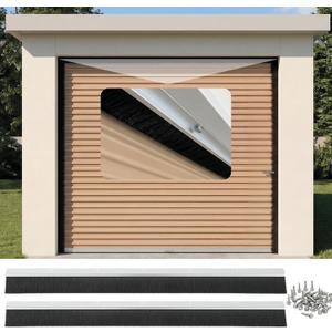 2" High-Density Nylon Bristle 8 FT Garage Door Top Brush Seal, Drill Free Header Weather Stripping with Heavy Duty Aluminum Track, Dust and Draft Protector for Roll Up, Sectional Doors