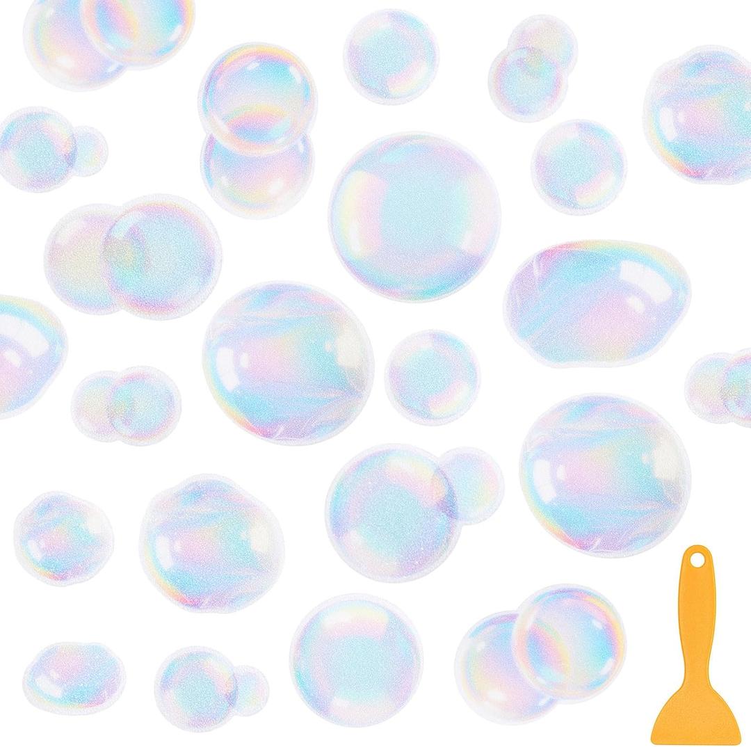 Fullhawl 30 Pcs Clear Bubble Non Slip Bathtub Stickers Colorful Bubble Anti Slip Shower Stickers Shower Floor Nonslip Sticker Applique Adhesive Decals Treads with Scraper for Bathtub Bathroom Floor
