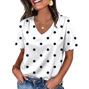 WIHOLL Work Blouses for Women Dressy Casual Summer Tops V Neck Short Sleeve Shirts, Small