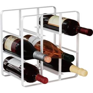 Buruis 9-Bottle Rack, Modern Metal Countertop Liquor Holder Stand for Kitchen, Pantry & Cabinet Storage, No Assembly Required, White