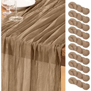 DeZerlor Nude Cheesecloth Table Runner 10 Pack Summer Table Runners Boho Gauze 120 Inches Cheese Cloth Table Decor for Wedding Bridal Baby Shower Parties