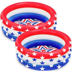 47.5" X 12" Inflatable Kiddie Pool, 2PACK American Flag Swimming Pool, 3 Ring Summer Swimming Pools for Toddler Kids Outdoor Garden Backyard Water Party, Age 3+