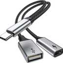 USB C OTG with Charging USB c OTG adapter Type C OTG Splitter with 60W PD Fast Charge Compatible for steam deck,Galaxy S24,Switch,Google Chromecast with Google TV,Onn,Pi-KVM,3D Printer,Octa4a,Pixel4 (Silver)