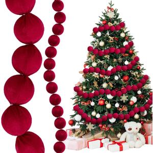 Tigeen 6.6 ft Christmas Velvet Ball Garland for Xmas Tree Hanging Red Ball Ornaments Decoration for Christmas Tree Indoor Outdoor Home Office Decor Party Supplies