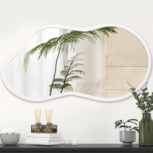 AAZZKANG Small Wall Mirror with Irregular Wood Framed Decorative White Hanging Mirrors for Bedroom Dressing Room Living Room Bathroom Entryway (18"L x 10"W)