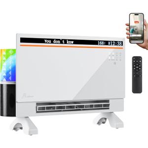 Hawkrown 1800W Smart Panel Space Heater with Bluetooth Speaker,Play Music & Lyric Display & RGB Lights, 6-in-1 Heater Fan, App/Voice/Remote/Touch Control, Wall-Mount or Freestanding, Works with Alexa