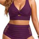 Women's Plus Size Two Piece Swimsuits - High Waisted Bikini Tummy Control Bathing Suits 2025 Twist Knot Swimwear Purple 20W