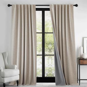 RYB HOME Linen Textured 100% Blackout Curtains for Bedroom, Insulating Energy Saving Window Curtains for Living Room Dining Patio Sliding Glass Door, Wide 52 x Long 84 inch, Beige, 2 Panels