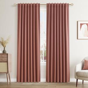 Guken Blackout Curtains 80 Inch Length 2 Panels Set for Living Room Bedroom Back Tab Thermal Insulated 100% Black Out Linen Drapes Room Darkening Window Curtains 80 Inches Long,Dusty Rose