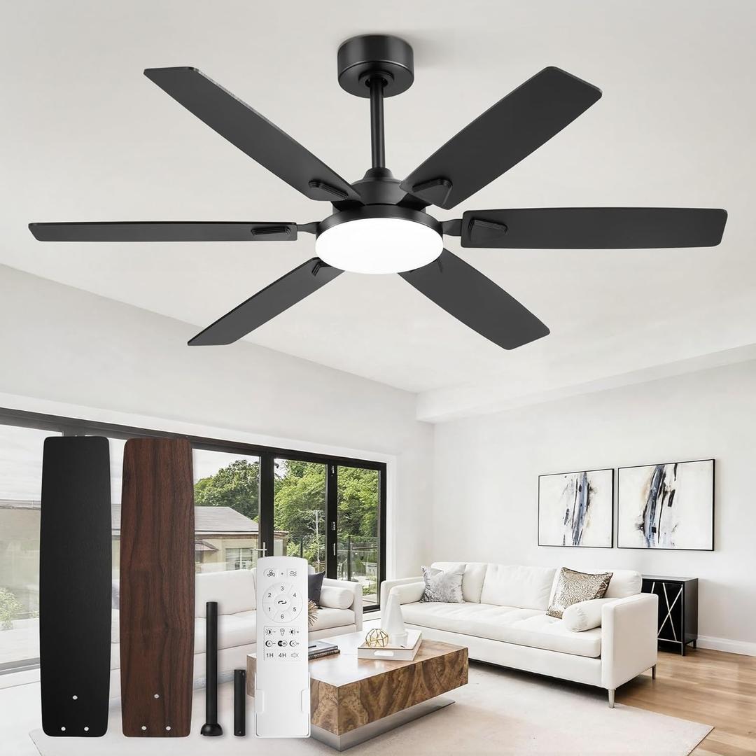Fanbulous 52 Inch Ceiling Fans with Lights, Indoor/Outdoor Modern Ceiling Fan with Reversible Blade And 2 Rods, Quiet DC Motor, 3CCT & 6Speed Remote Control, Dual Finish Blade for Living Room/Bedroom