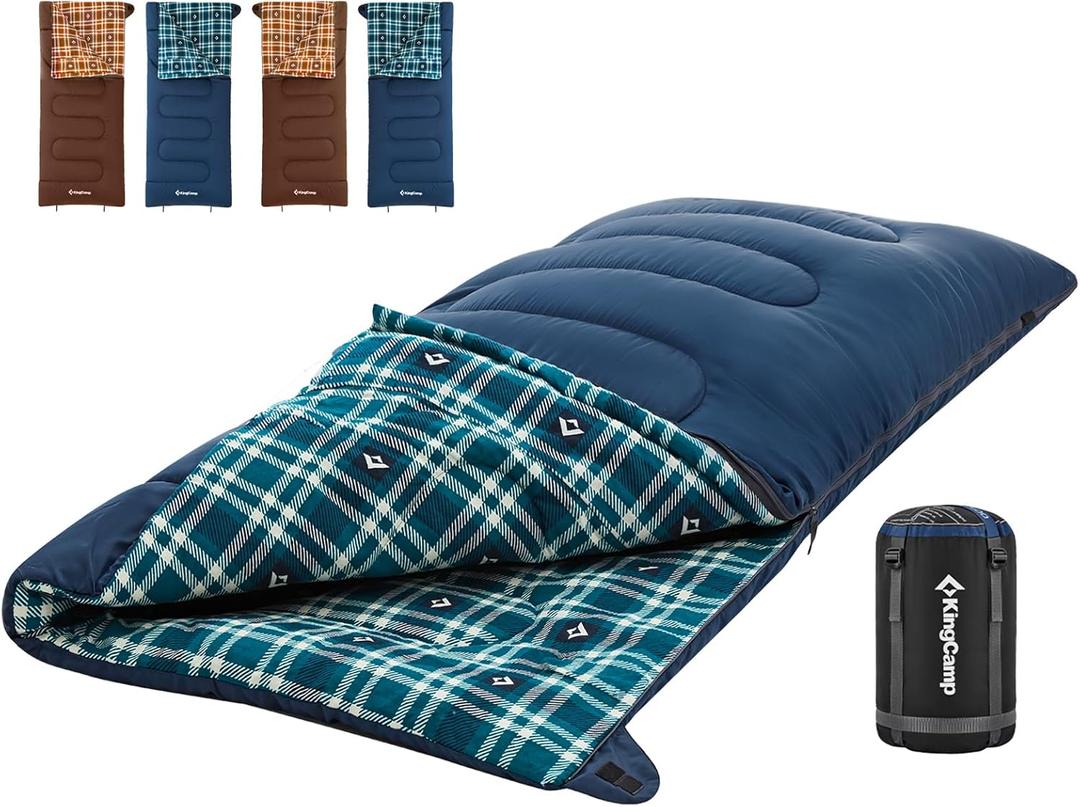 KingCamp Sleeping Bag for Adults, Cold Weather & Warm XL Big and Tall Flannel Sleeping Bags with Compression Sack Portable Waterproof Essentials Gear Accessories for Outdoor Camping (5lbs Navy Right)