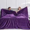 Soft Cozy 120x120 Inches Seamless Oversized King Fleece Blanket, 3D Jacquard Decorative Giant 10'x10' California King Blanket Extra Large for Bed, Sofa, Couch, Travel, Travel, Purple Chain