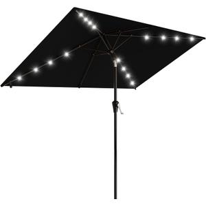 AreShark 6.5' x 10' Rectangular Patio Umbrella with Solar Lights, Solar Powered Lighted Market Umbrella w/Tilt and Crank, Outdoor Table Umbrella for Garden, Deck, Backyard, Pool and Beach, Black