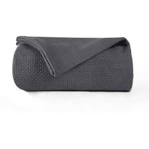 BOUTIQUO 100% Cotton Bed Blanket, Breathable Thermal Twin Size, Soft Honeycomb Waffle Blanket 60"x90", Perfect for Layering Any Bed for All Season, Charcoal Grey